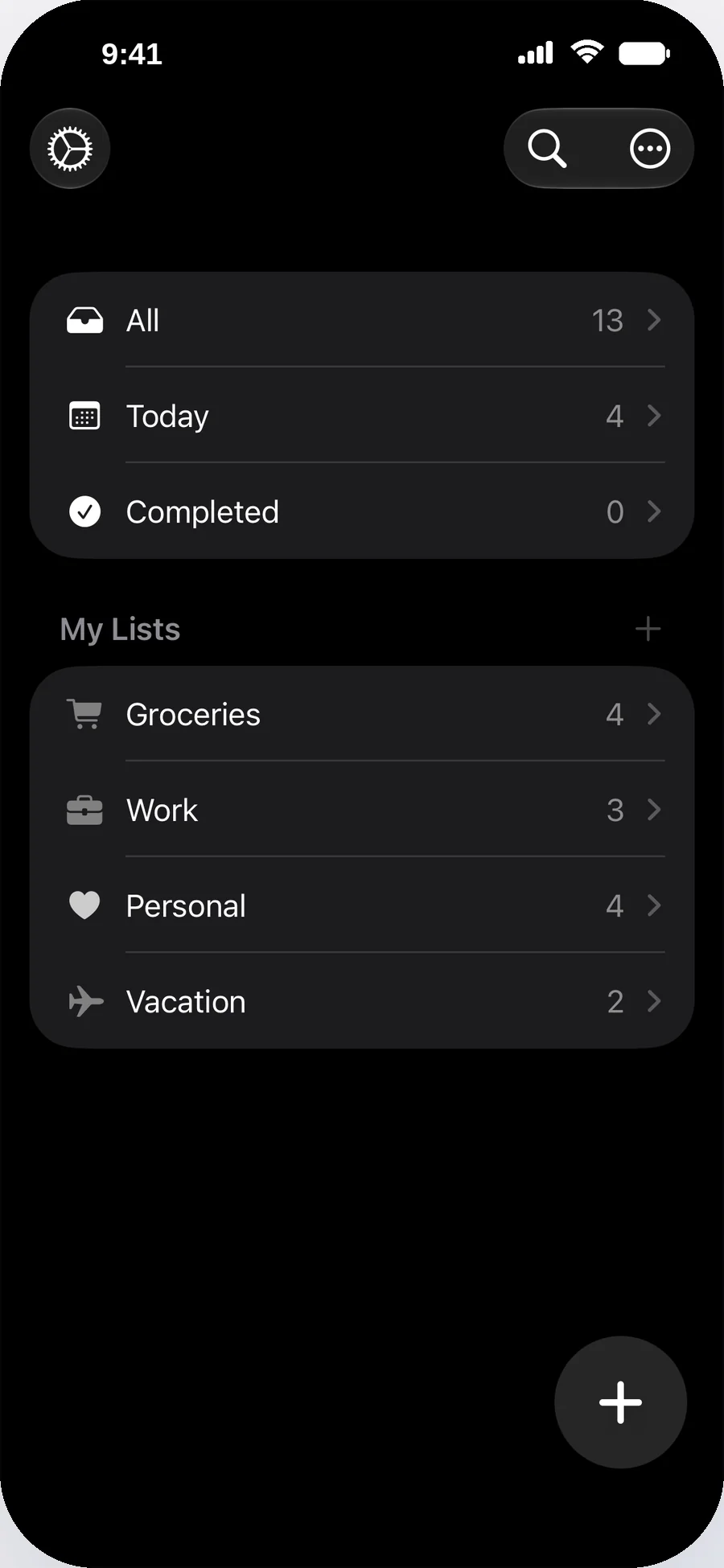 Clarent list overview in dark mode