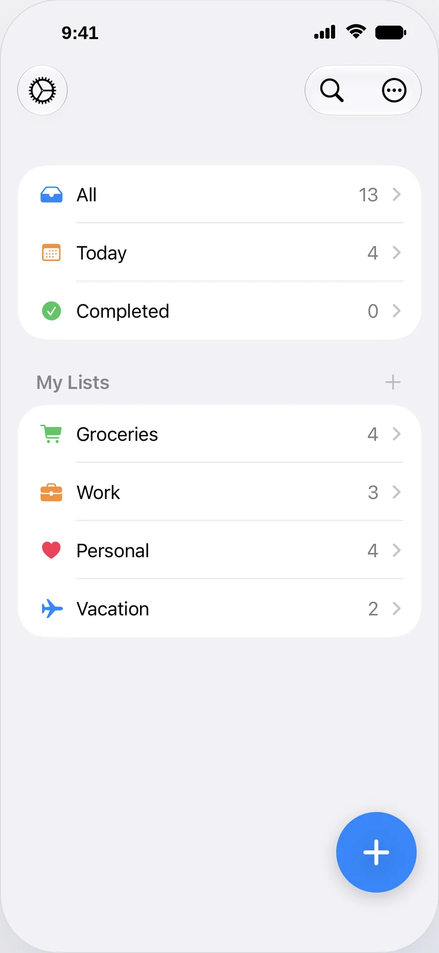 Clarent overview with All, Today, Completed and personal lists