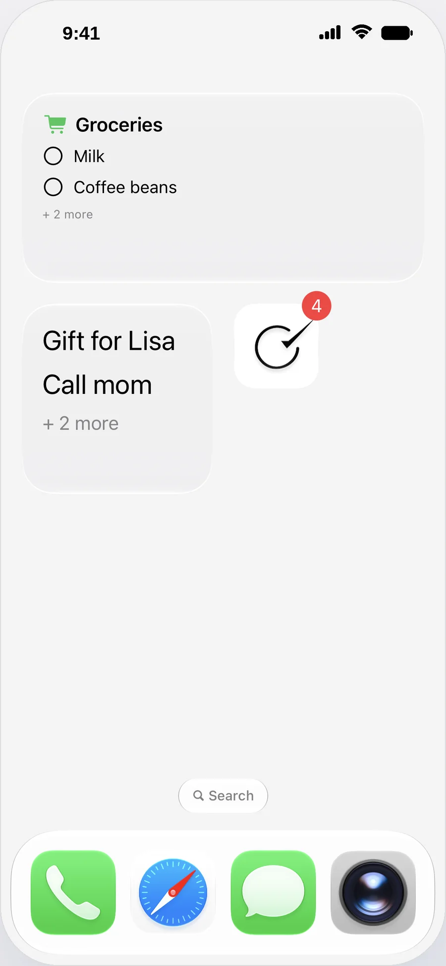 Clarent widgets and app badge on the iPhone Home Screen