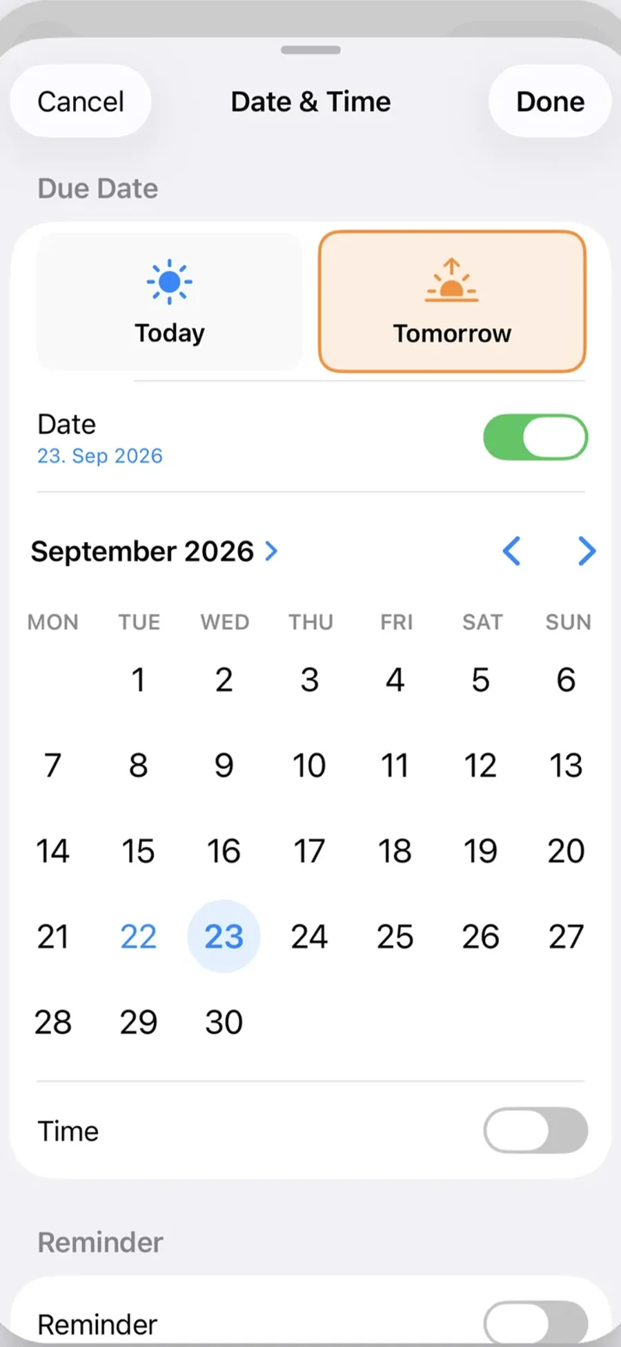 Clarent: choose dates and reminders